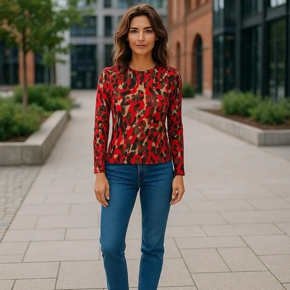 TANJAY WOMENS MULTI-COLOR PETITES MEDIUM SWEATER CREWNECK ANIMAL PRINT EUC - Picture 2 of 5